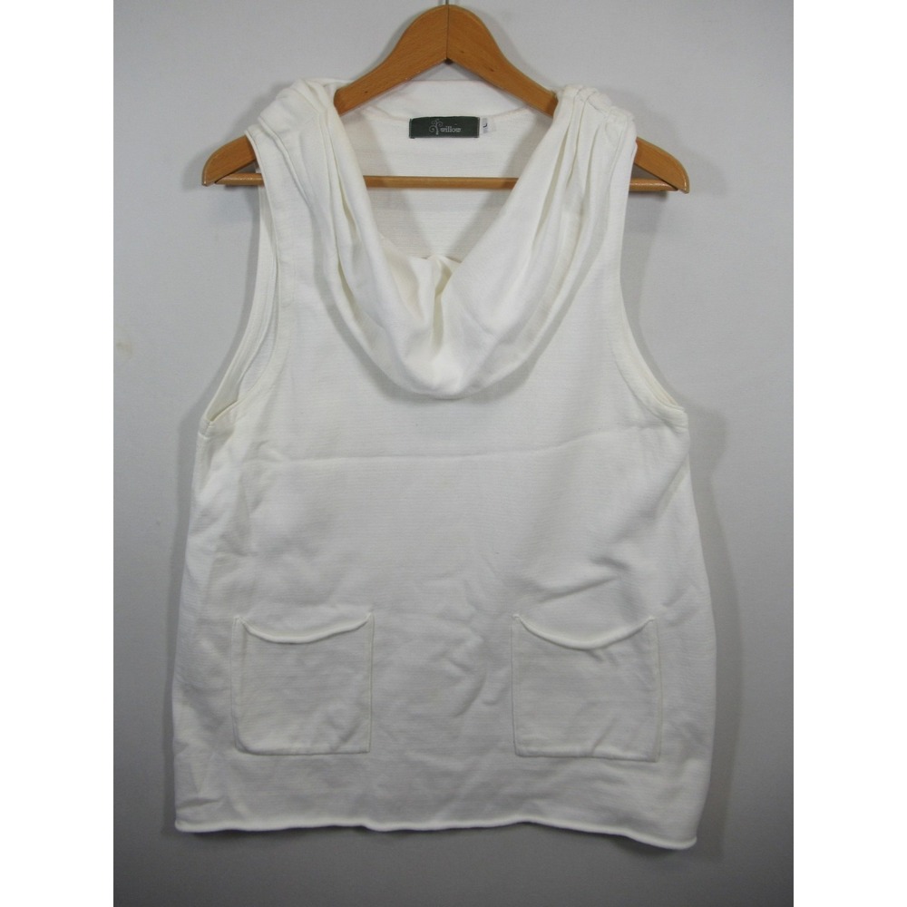 Willow Lagenlook Tunic Women Large White Sleeveless Cowlneck Pockets Cotton